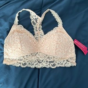 Pink lace razor back bra